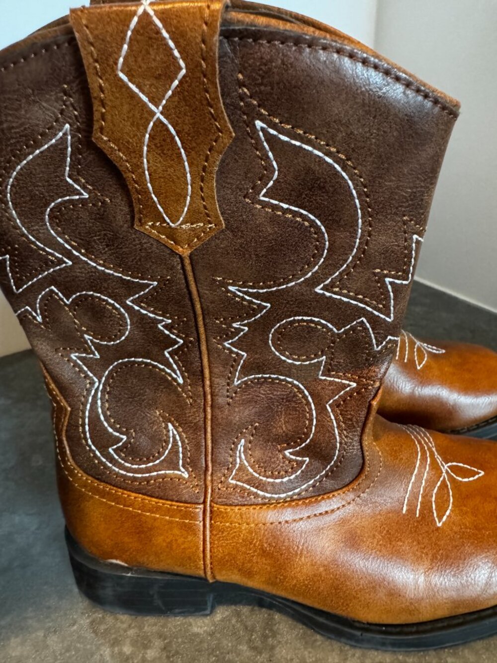 Wonder Nation Kids Cowboy Boots Size 1 Brown Faux Leather Western Unisex - Picture 3 of 8
